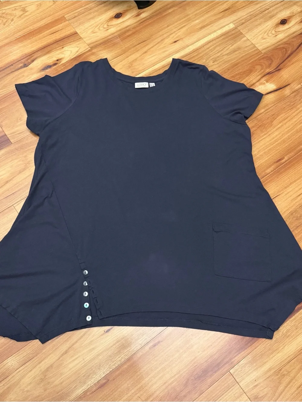 LOGO Lori Goldstein 2X Gray Knit Top Tee Shark Bite Boxy Pocket Swingy Breezy